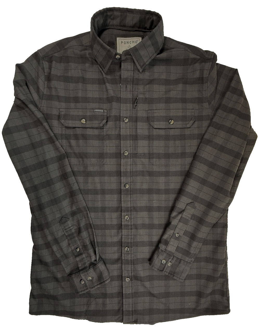 Poncho Outdoors Men's Large Performance Flannel Shirt Gray Black Plaid Magnetic